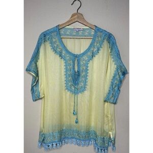 Calypso st Berth Embroidered Silk Blouse. Tassle Hem.  Size: 0